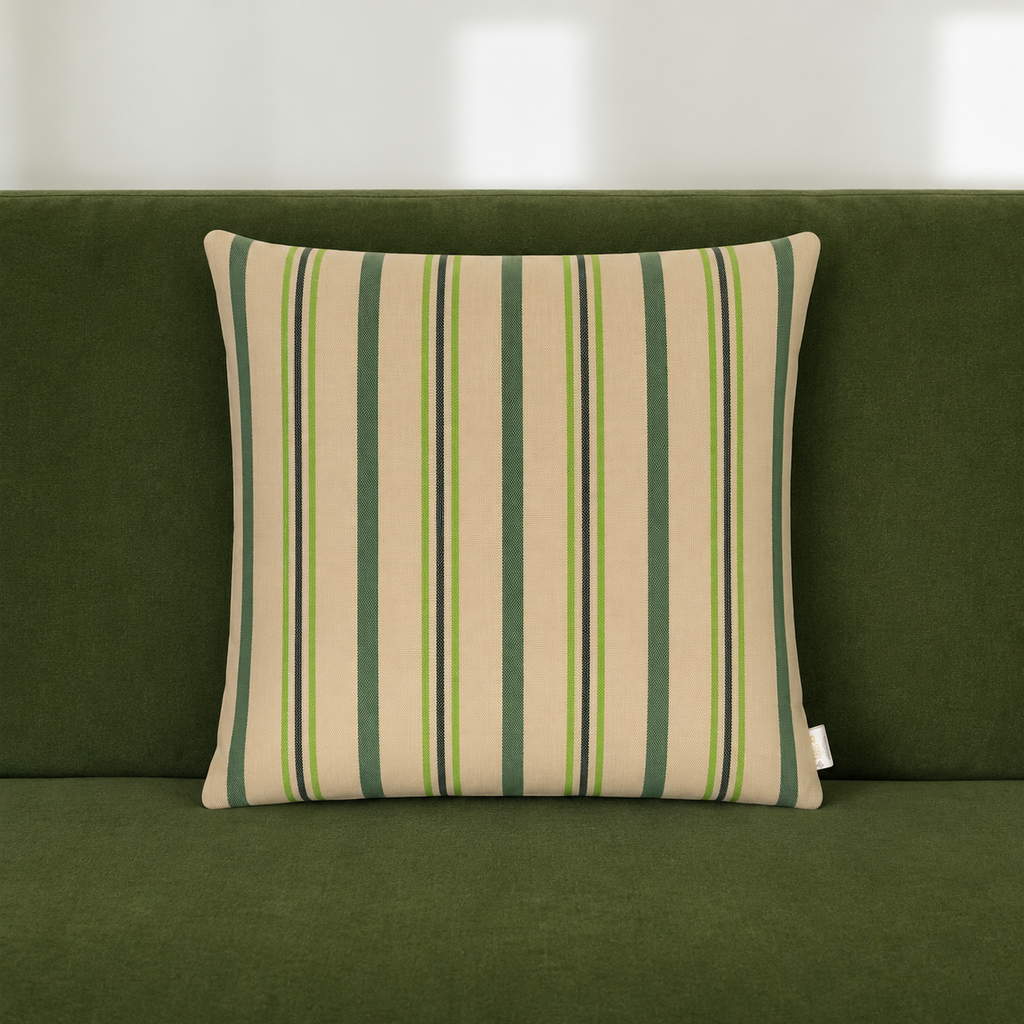 Indoor/Outdoor complete cushion - 45 x 45 - Blue/Grey/Green and White Stripes - Solution Dyed Acrylic - Fade Resistant - Australian made