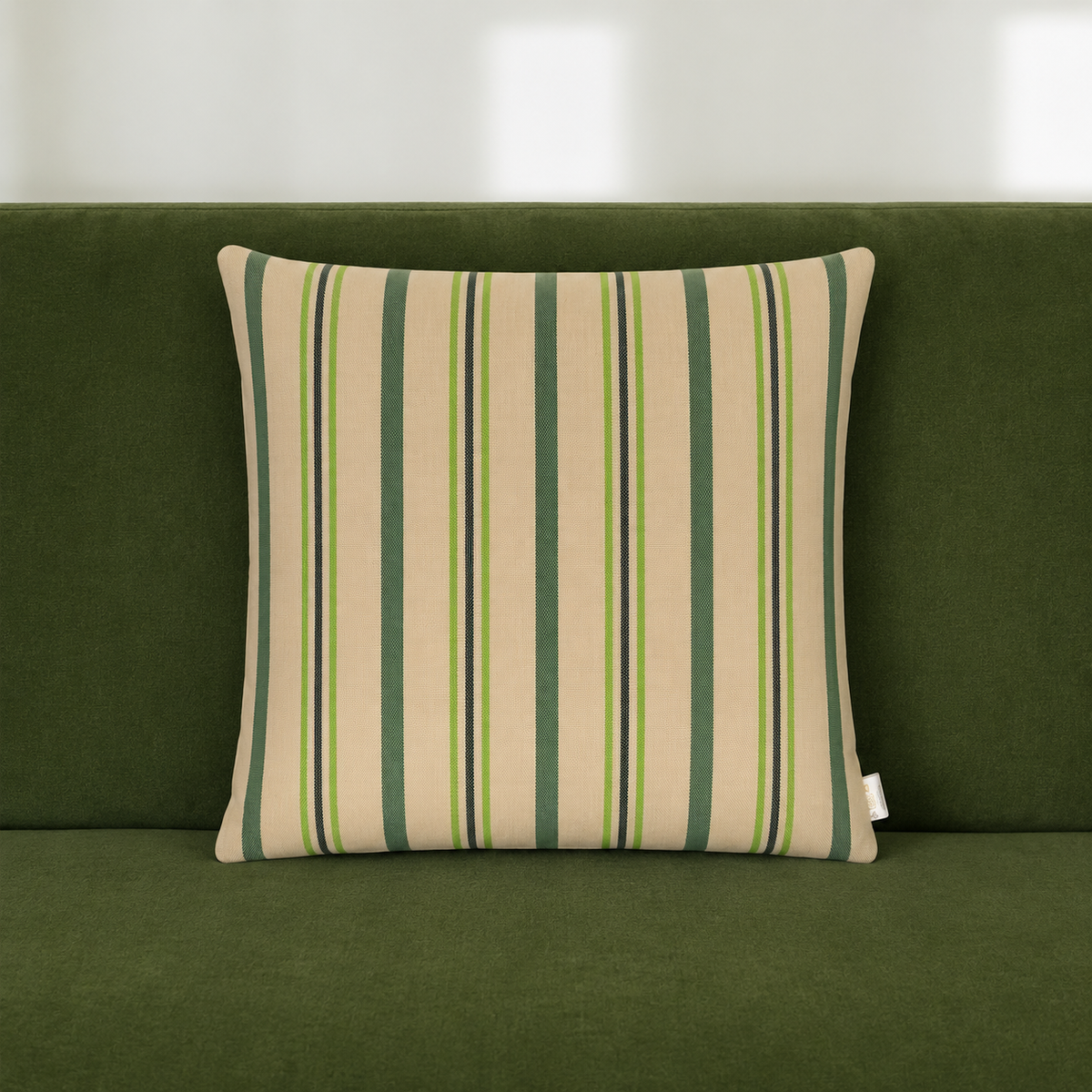 Indoor/Outdoor complete cushion - 45 x 45 - Blue/Grey/Green and White Stripes - Solution Dyed Acrylic - Fade Resistant - Australian made