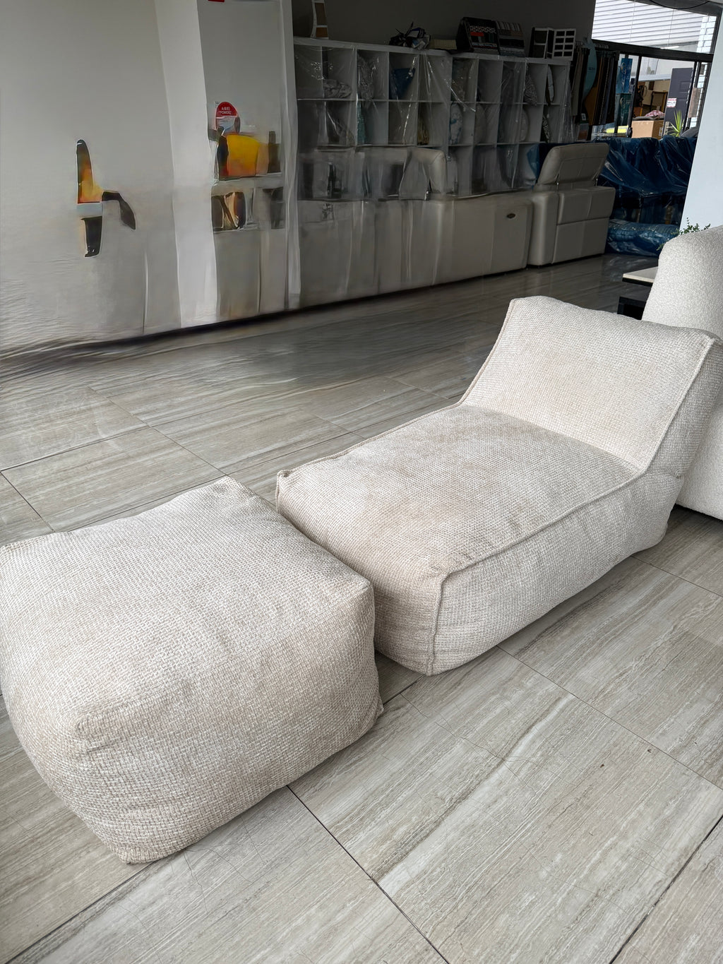 Bean Bag Chair with Ottoman - Complete (Cover and filling) | Large Adult Canvas Bean Bag Lounger & Footrest | Gaming Floor Pouf | Modern Living Room Reading Chair - Australian made