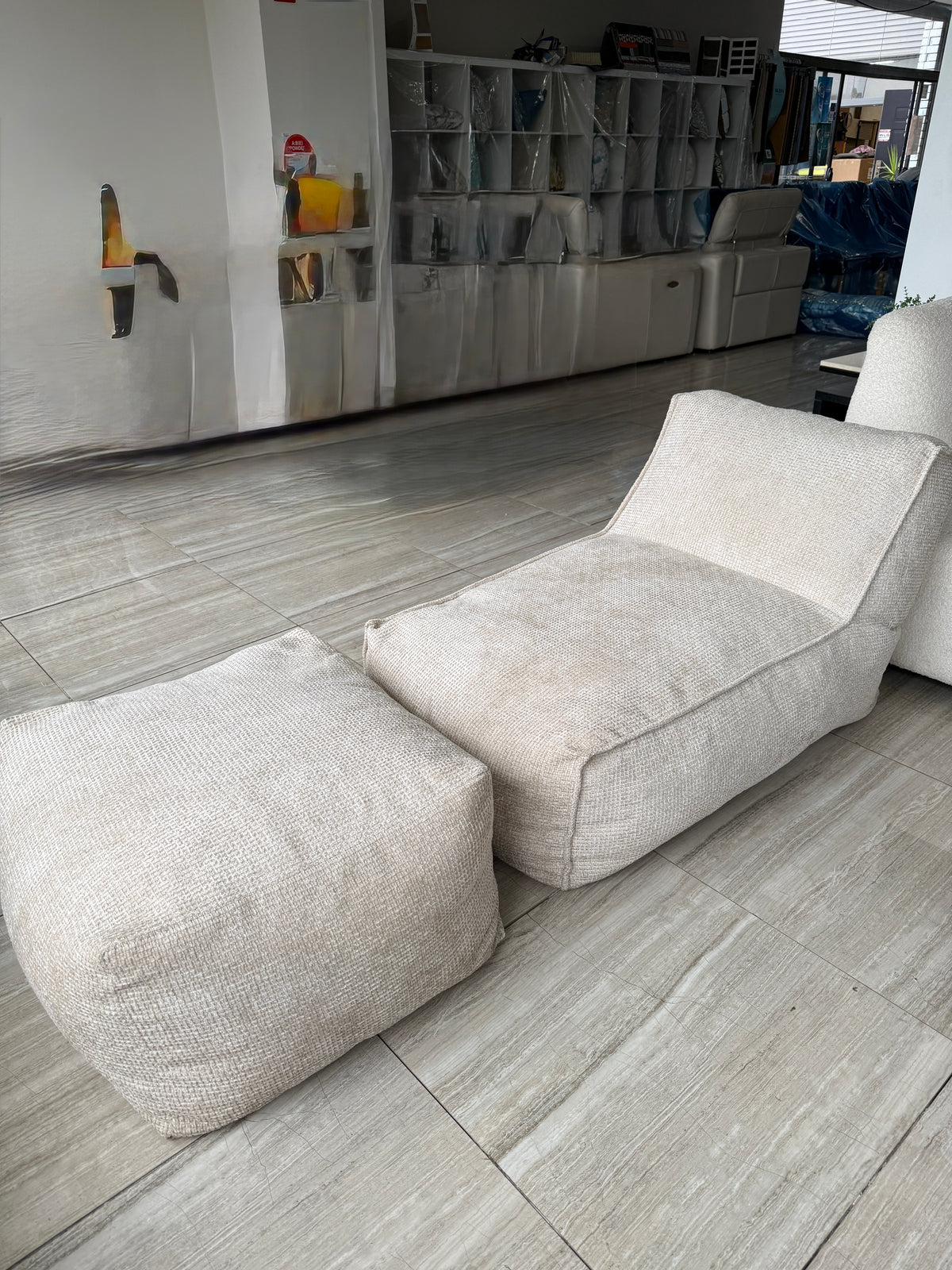 Bean Bag Chair with Ottoman - Complete (Cover and filling) | Large Adult Canvas Bean Bag Lounger & Footrest | Gaming Floor Pouf | Modern Living Room Reading Chair - Australian made