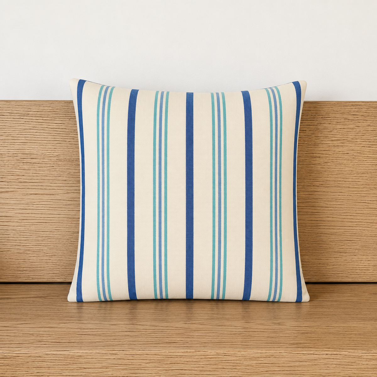 Indoor/Outdoor complete cushion - 45 x 45 - Blue/Grey/Green and White Stripes - Solution Dyed Acrylic - Fade Resistant - Australian made