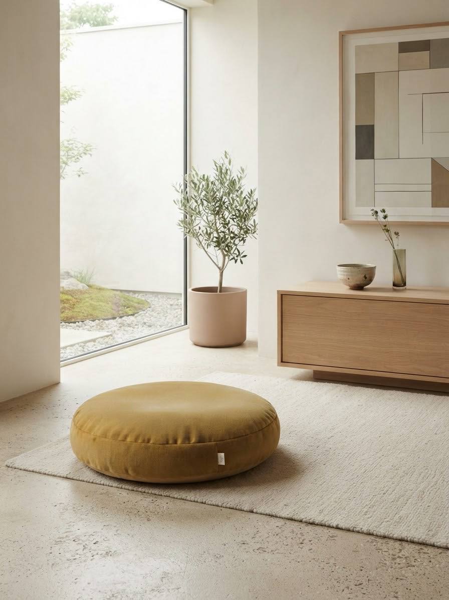 Dog Bed Outdoor Circle – 90cm x 10cm thickness – Yellow Plain Waterproof - Removable Crushed Foam insert - Large - Australian made