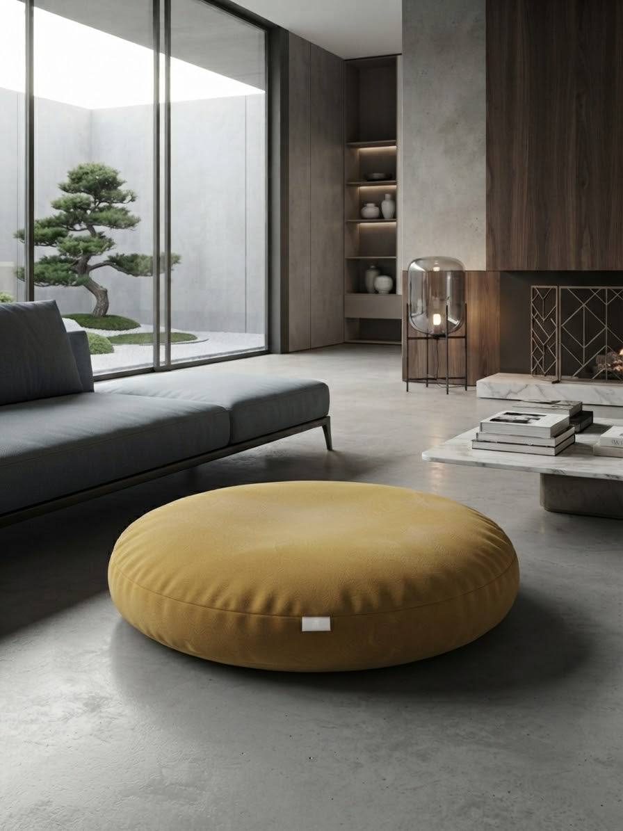 Dog Bed Outdoor Circle – 90cm x 10cm thickness – Yellow Plain Waterproof - Removable Crushed Foam insert - Large - Australian made