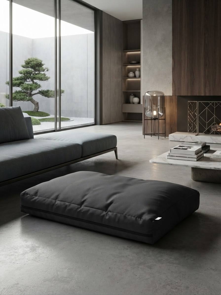Dog Bed Outdoor Rectangle – 100 x 70 x 10 – Grey Plain Waterproof Crushed Foam Large