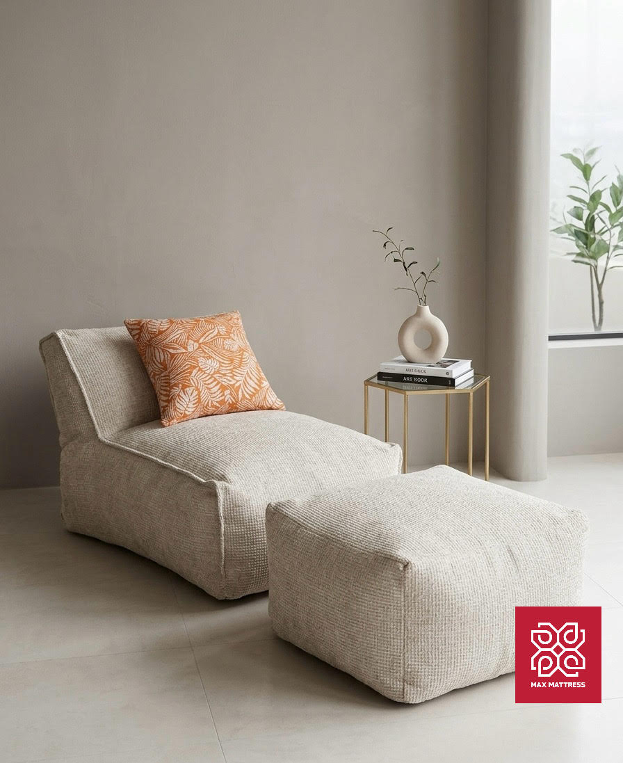 Bean Bag Chair with Ottoman - Complete (Cover and filling) | Large Adult Canvas Bean Bag Lounger & Footrest | Gaming Floor Pouf | Modern Living Room Reading Chair - Australian made